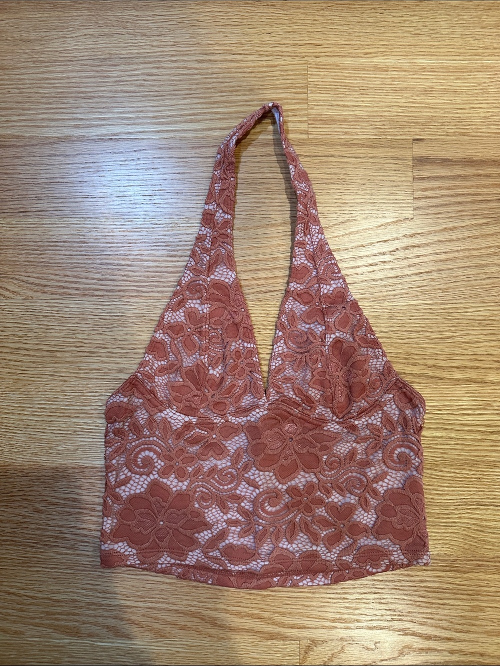 Kimchi Blue Lace Halter Crop Top - Rust - Small